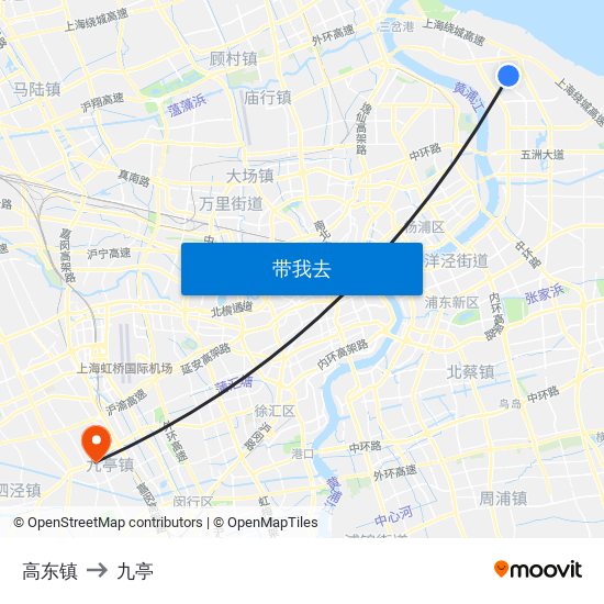 高东镇 to 九亭 map