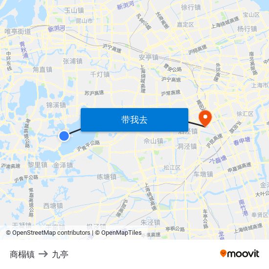 商榻镇 to 九亭 map