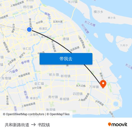 共和新路街道 to 书院镇 map