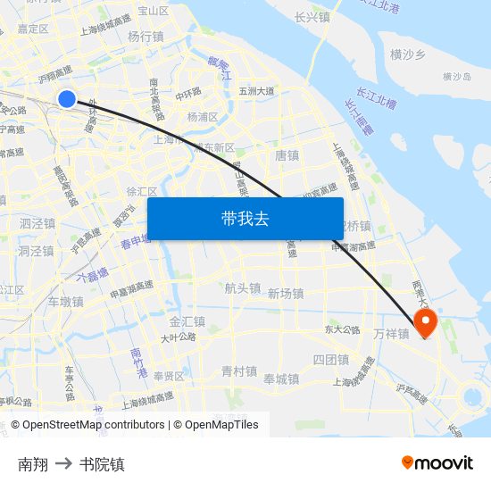 南翔 to 书院镇 map