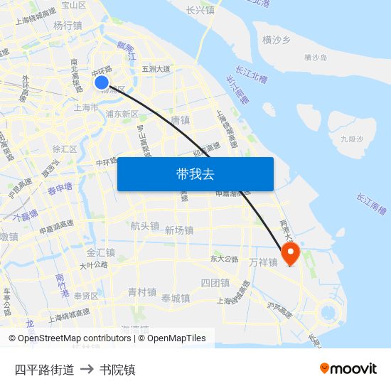 四平路街道 to 书院镇 map