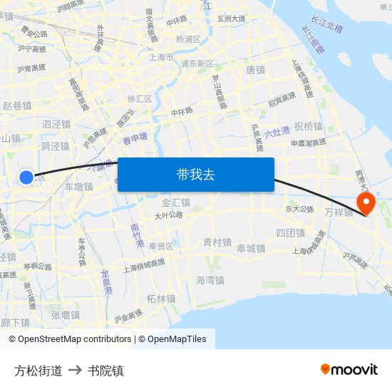 方松街道 to 书院镇 map