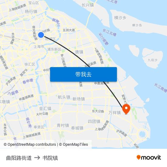 曲阳路街道 to 书院镇 map