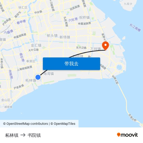 柘林镇 to 书院镇 map