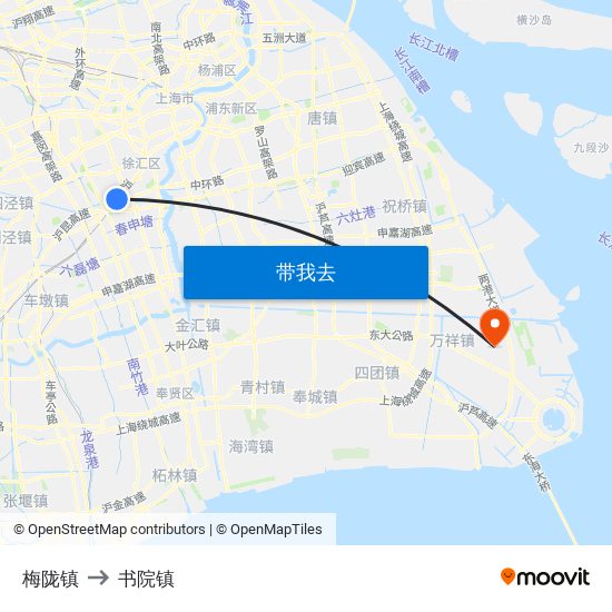 梅陇镇 to 书院镇 map