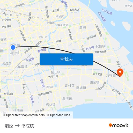 泗泾 to 书院镇 map
