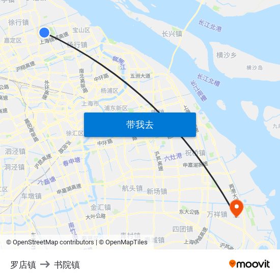 罗店镇 to 书院镇 map