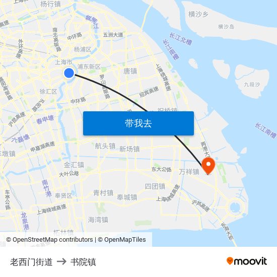 老西门街道 to 书院镇 map