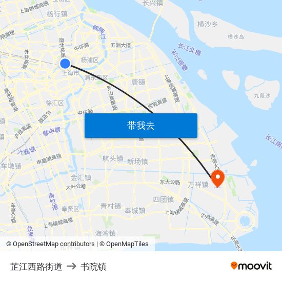 芷江西路街道 to 书院镇 map
