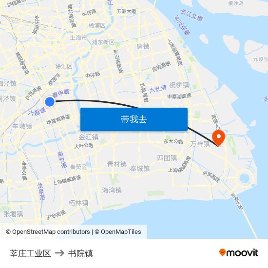 莘庄工业区 to 书院镇 map