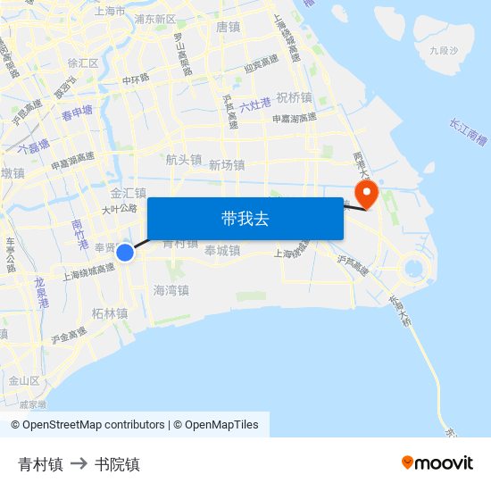 青村镇 to 书院镇 map