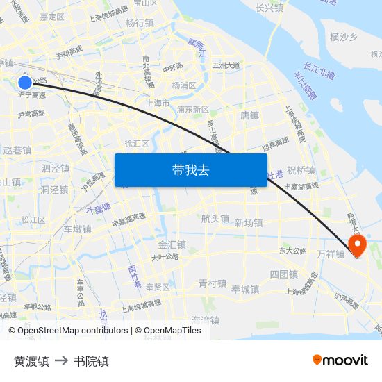 黄渡镇 to 书院镇 map