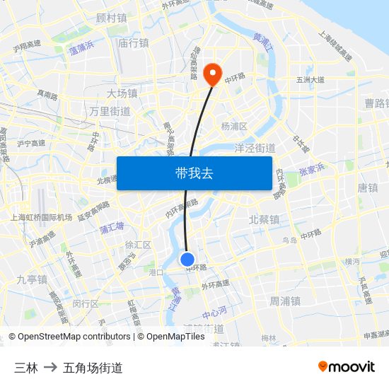 三林 to 五角场街道 map