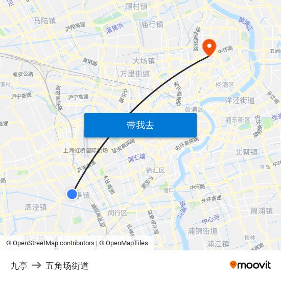 九亭 to 五角场街道 map
