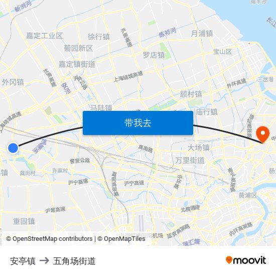 安亭镇 to 五角场街道 map