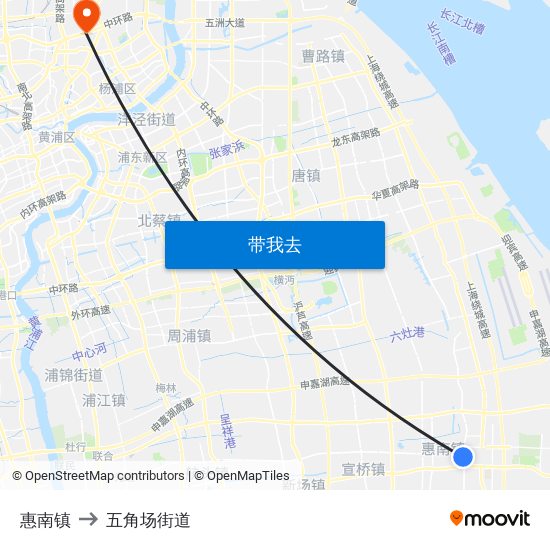 惠南镇 to 五角场街道 map