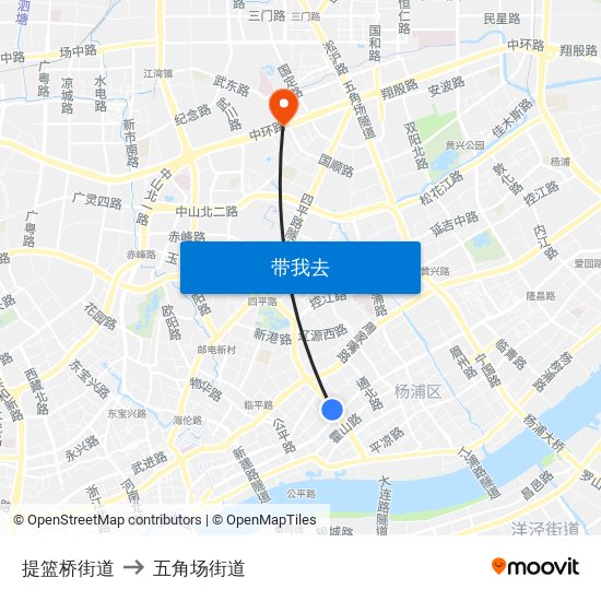 提篮桥街道 to 五角场街道 map