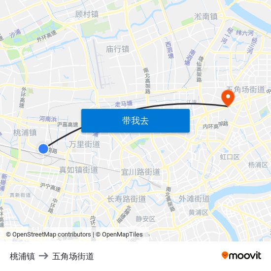 桃浦镇 to 五角场街道 map