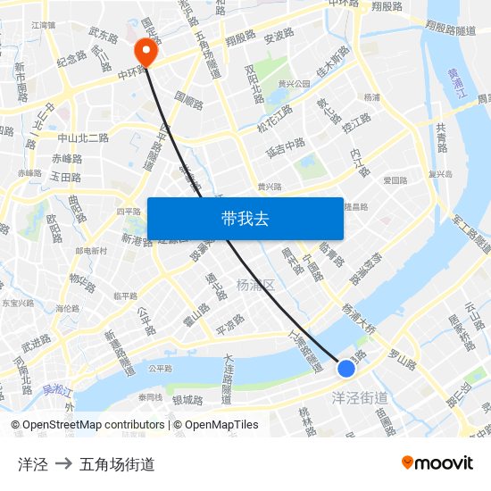 洋泾 to 五角场街道 map