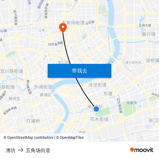 潍坊 to 五角场街道 map