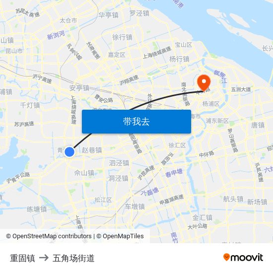 重固镇 to 五角场街道 map