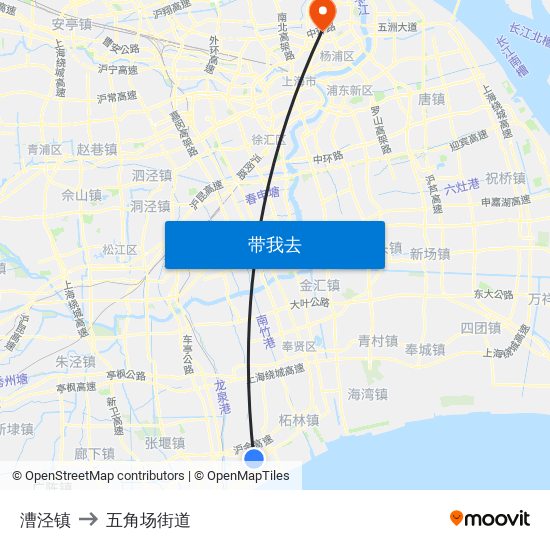 漕泾镇 to 五角场街道 map