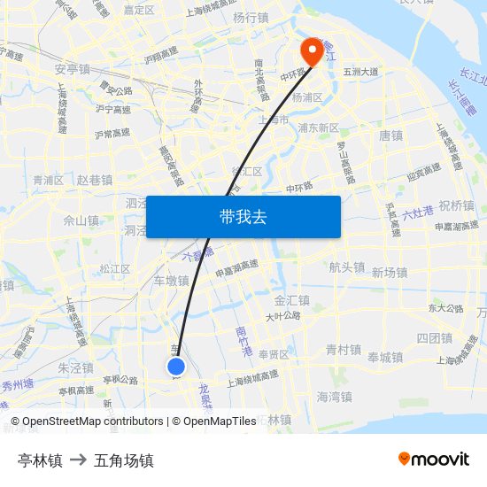 亭林镇 to 五角场镇 map