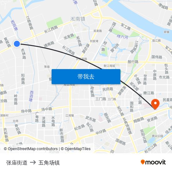 张庙街道 to 五角场镇 map