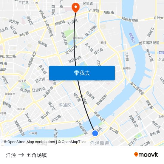 洋泾 to 五角场镇 map