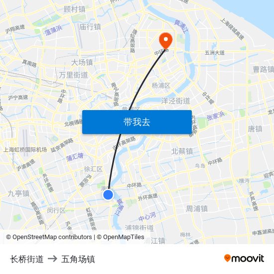 长桥街道 to 五角场镇 map