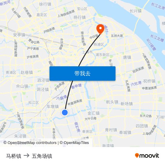 马桥镇 to 五角场镇 map