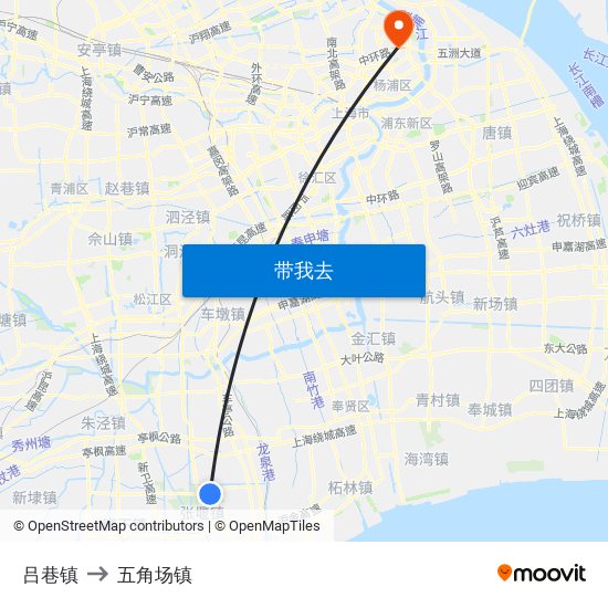 吕巷镇 to 五角场镇 map