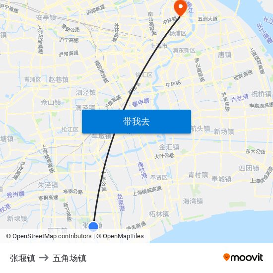 张堰镇 to 五角场镇 map