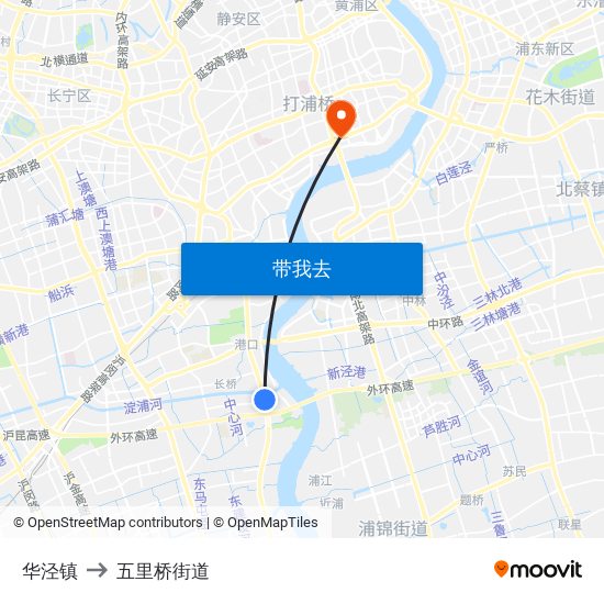 华泾镇 to 五里桥街道 map