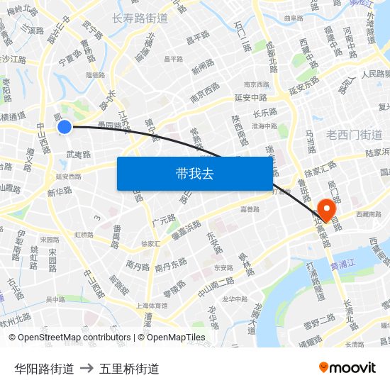 华阳路街道 to 五里桥街道 map