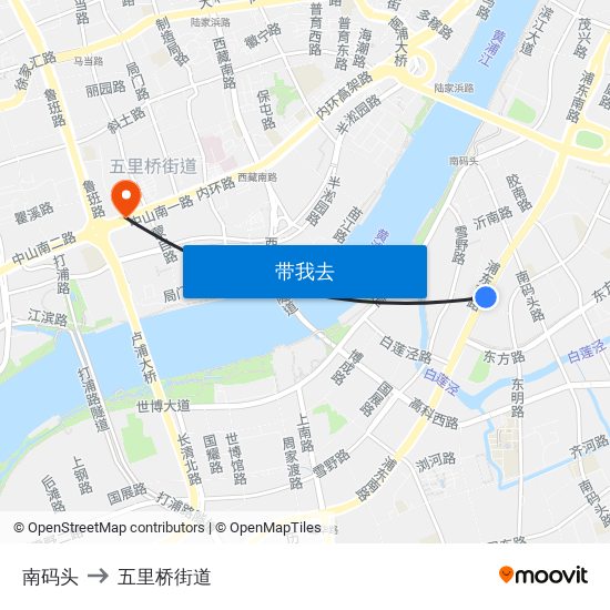 南码头 to 五里桥街道 map