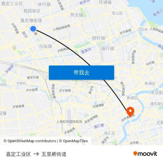嘉定工业区 to 五里桥街道 map