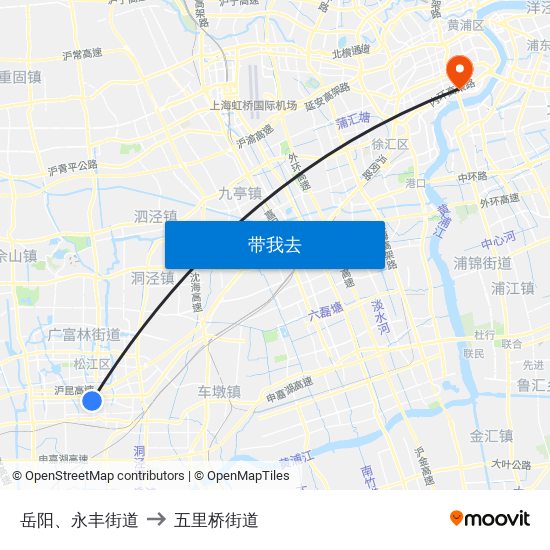 岳阳、永丰街道 to 五里桥街道 map