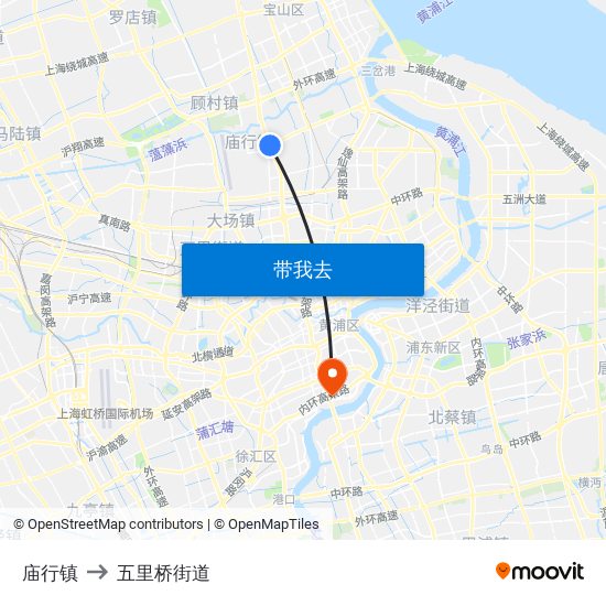 庙行镇 to 五里桥街道 map