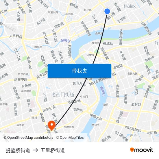 提篮桥街道 to 五里桥街道 map