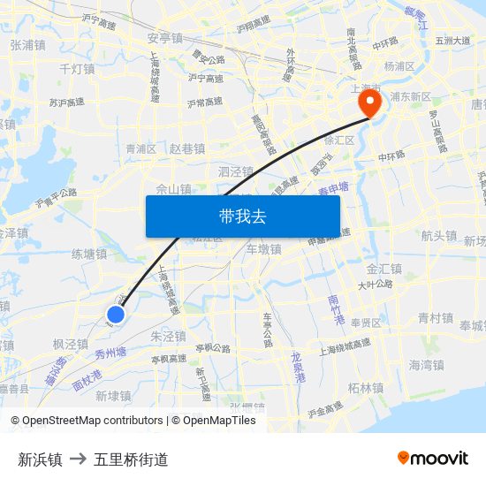 新浜镇 to 五里桥街道 map