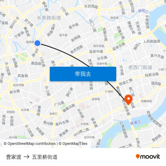 曹家渡 to 五里桥街道 map