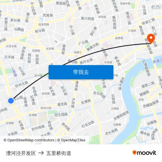 漕河泾开发区 to 五里桥街道 map