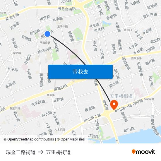 瑞金二路街道 to 五里桥街道 map