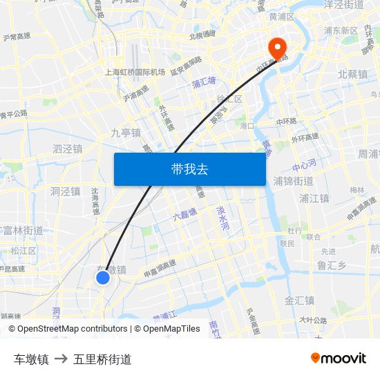 车墩镇 to 五里桥街道 map