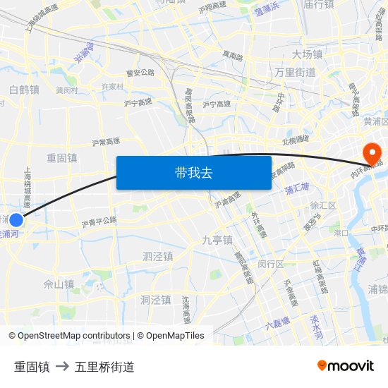 重固镇 to 五里桥街道 map