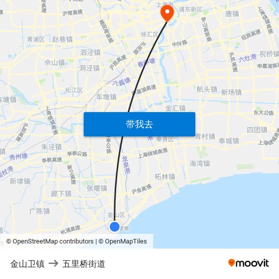 金山卫镇 to 五里桥街道 map