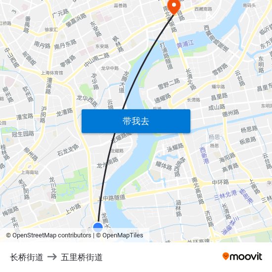 长桥街道 to 五里桥街道 map