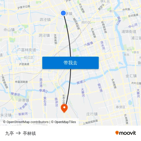 九亭 to 亭林镇 map