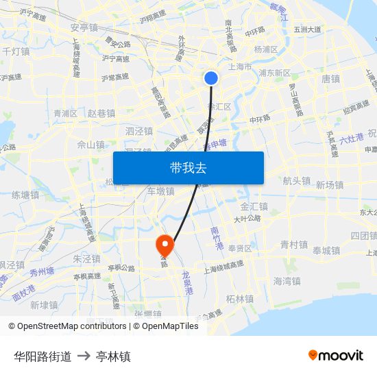 华阳路街道 to 亭林镇 map